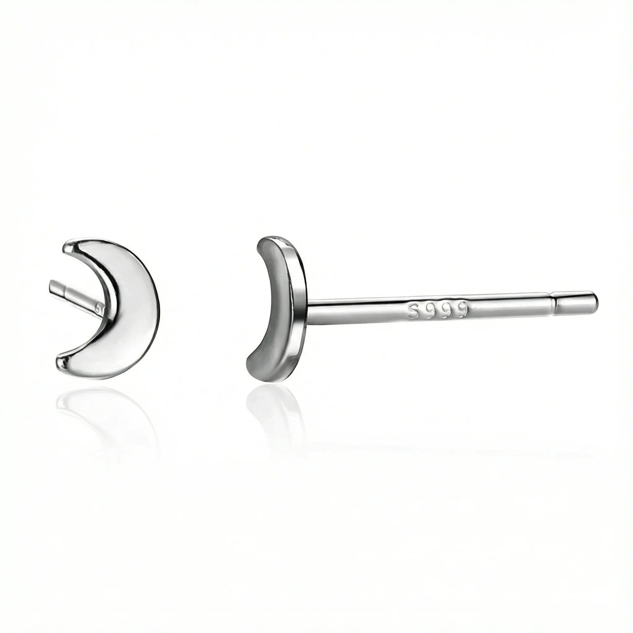 Boucle d’oreille clou en argent 999 en forme de lune, bijou discret et élégant pour femme